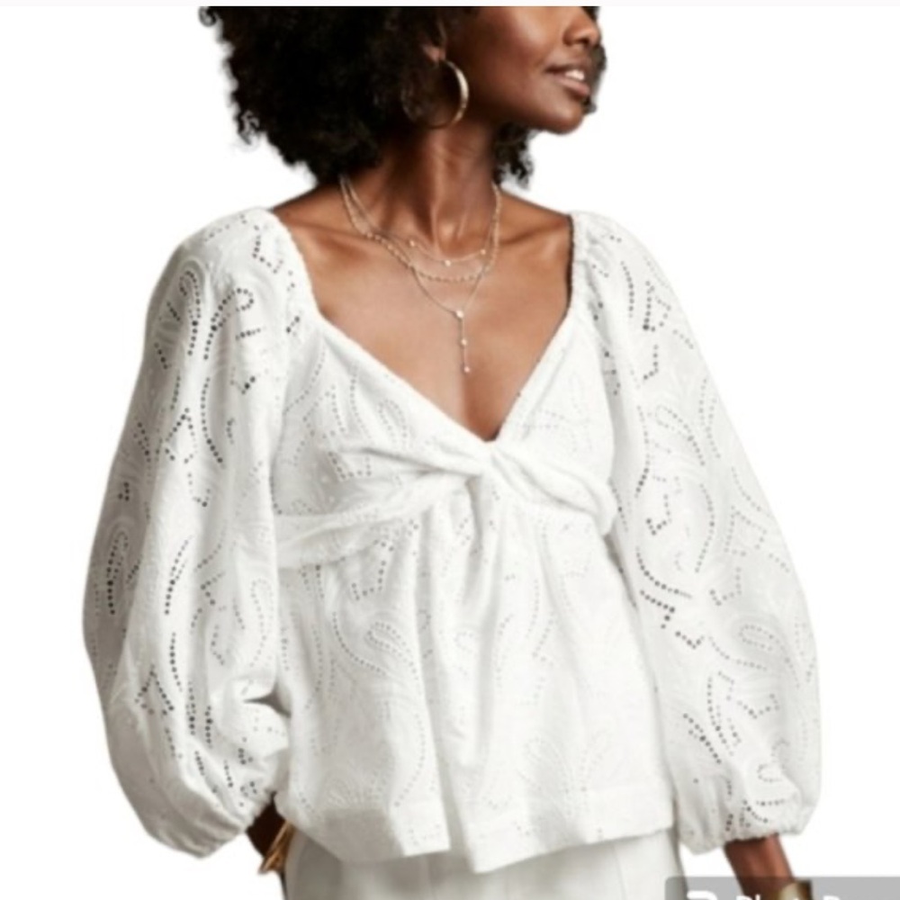 NWT Banana Republic white cotton eyelet balloon sleeve smocked back top XXL